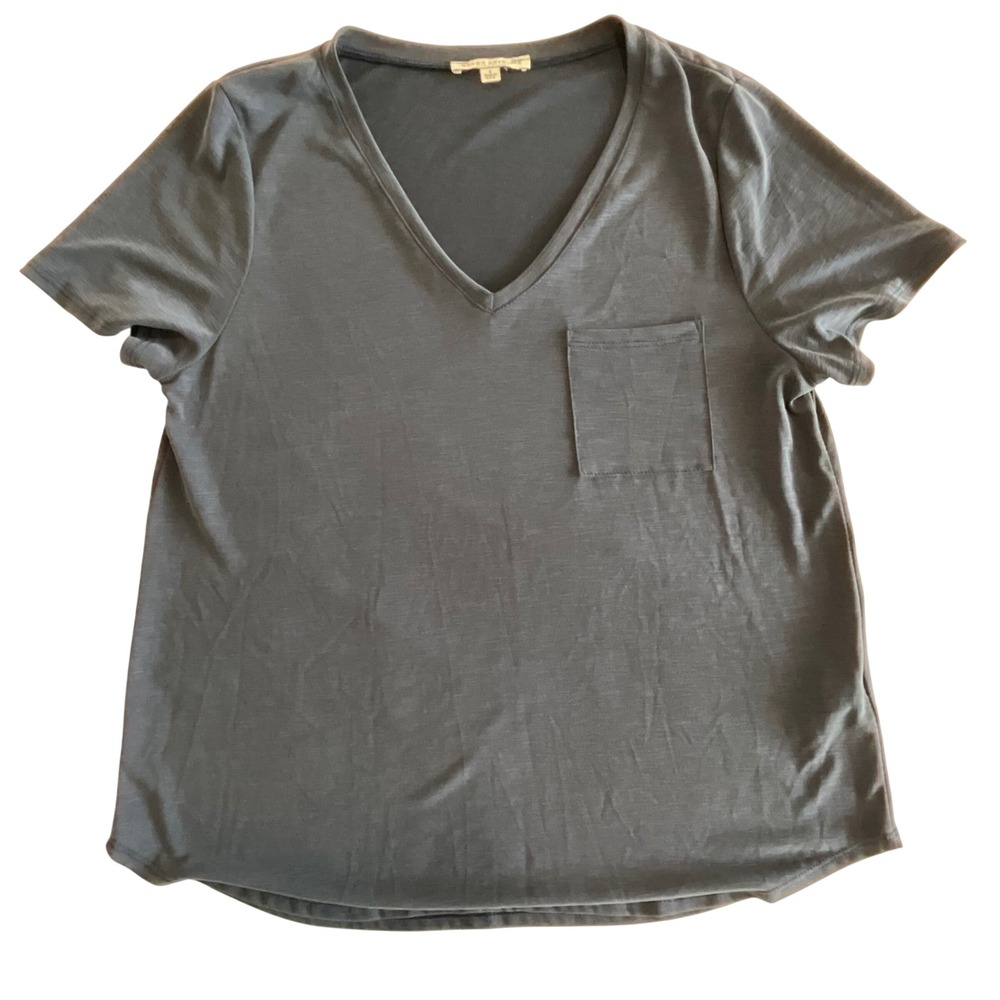 Green Envelope V-Neck‎ Pocket Tee Top Womens L Relaxed Casual Gray